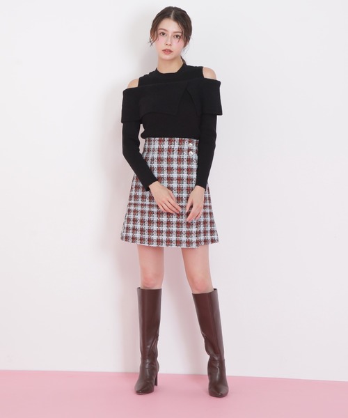 JILL by JILL STUART（ジルバイジルスチュアート）の「◇ツィードチェックビジュー釦ミニスカート（スカート・レディース・ブルー系その他/ピンク系その他/ブラック系その他・MEDIUM/SMALL）」の5枚目の写真