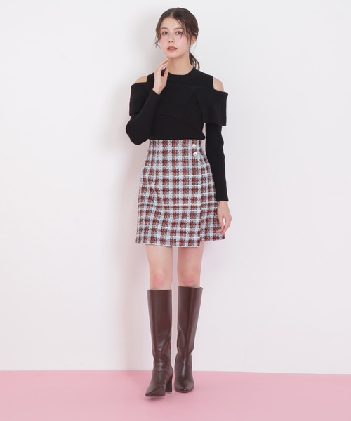 JILL by JILL STUART（ジルバイジルスチュアート）の「◇ツィードチェックビジュー釦ミニスカート（スカート・レディース・ブルー系その他/ピンク系その他/ブラック系その他・MEDIUM/SMALL）」の6枚目の写真