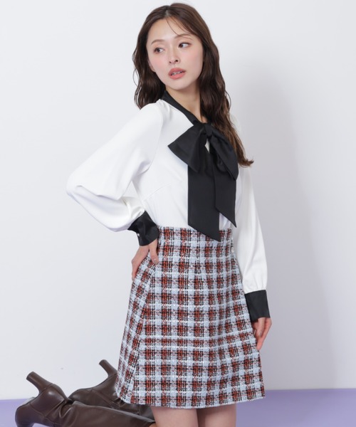 JILL by JILL STUART（ジルバイジルスチュアート）の「◇ツィードチェックビジュー釦ミニスカート（スカート・レディース・ブルー系その他/ピンク系その他/ブラック系その他・MEDIUM/SMALL）」の15枚目の写真