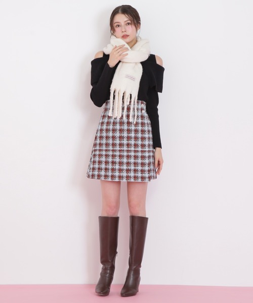 JILL by JILL STUART（ジルバイジルスチュアート）の「◇ツィードチェックビジュー釦ミニスカート（スカート・レディース・ブルー系その他/ピンク系その他/ブラック系その他・MEDIUM/SMALL）」の7枚目の写真