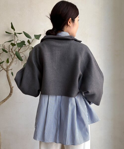 DouDou（ドゥドゥ）の「【WEB限定】フロントファースナープルオーバー＋リブニットワンピースセット（セットアップ・レディース・ブラック/チャコールグレー/キャメル・FREE）」の6枚目の写真