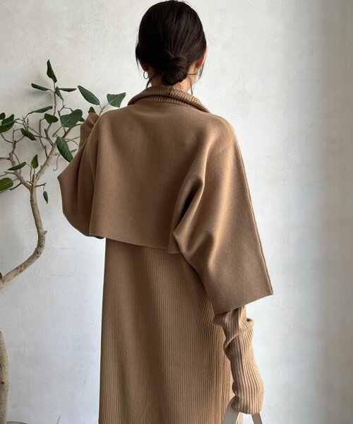 DouDou（ドゥドゥ）の「【WEB限定】フロントファースナープルオーバー＋リブニットワンピースセット（セットアップ・レディース・ブラック/チャコールグレー/キャメル・FREE）」の13枚目の写真