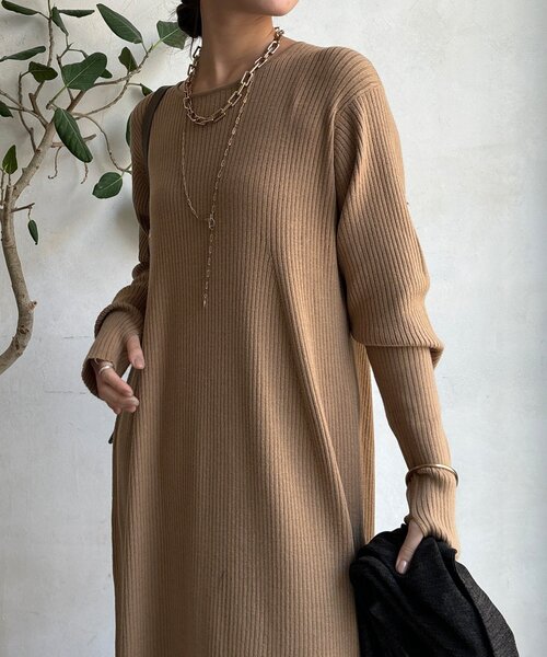 DouDou（ドゥドゥ）の「【WEB限定】フロントファースナープルオーバー＋リブニットワンピースセット（セットアップ・レディース・ブラック/チャコールグレー/キャメル・FREE）」の17枚目の写真