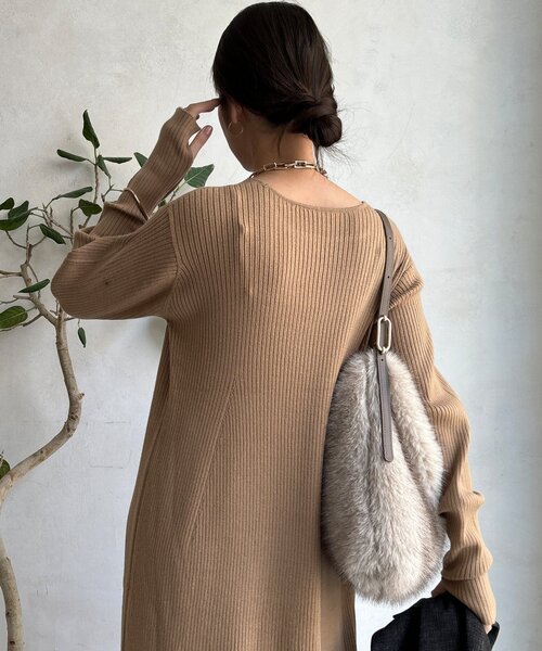 DouDou（ドゥドゥ）の「【WEB限定】フロントファースナープルオーバー＋リブニットワンピースセット（セットアップ・レディース・ブラック/チャコールグレー/キャメル・FREE）」の18枚目の写真