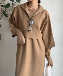 DouDou | 【WEB限定】フロントファースナープルオーバー＋リブニットワンピースセット(セットアップ)