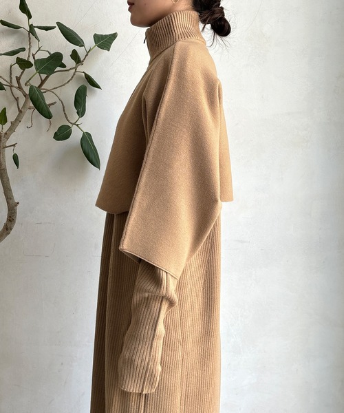 DouDou（ドゥドゥ）の「【WEB限定】フロントファースナープルオーバー＋リブニットワンピースセット（セットアップ・レディース・ブラック/チャコールグレー/キャメル・FREE）」の19枚目の写真