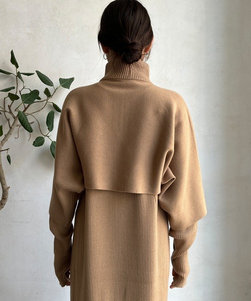 DouDou（ドゥドゥ）の「【WEB限定】フロントファースナープルオーバー＋リブニットワンピースセット（セットアップ・レディース・ブラック/チャコールグレー/キャメル・FREE）」の20枚目の写真