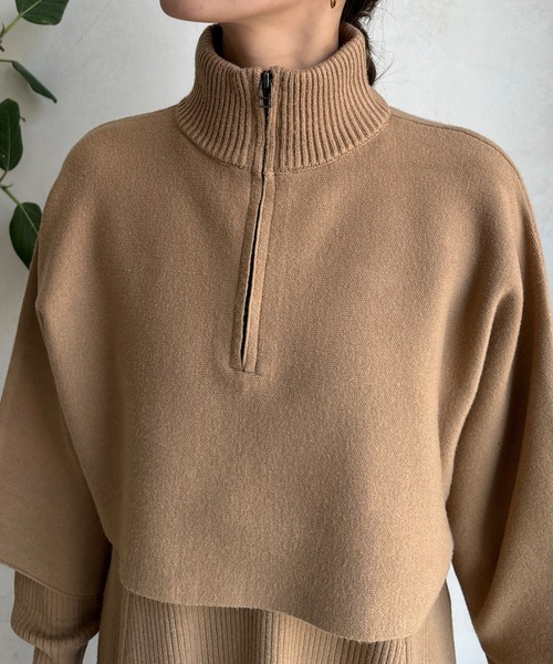 DouDou（ドゥドゥ）の「【WEB限定】フロントファースナープルオーバー＋リブニットワンピースセット（セットアップ・レディース・ブラック/チャコールグレー/キャメル・FREE）」の22枚目の写真