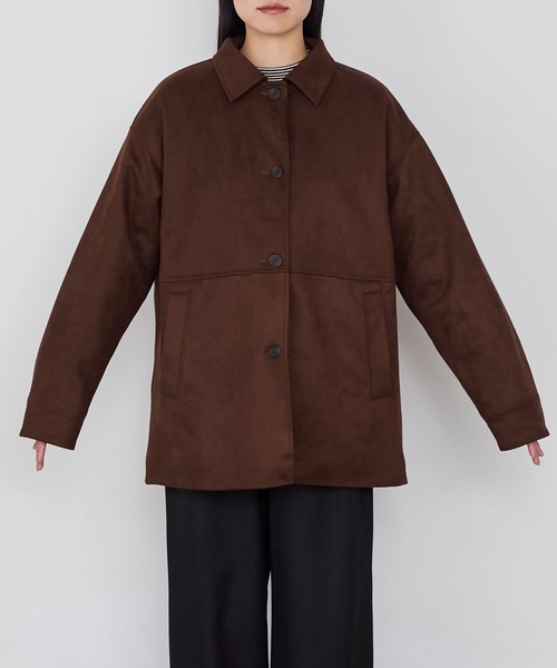 forksy.（フォルクシー）の「【forksy.】ヴィンテージライク中綿入り衿付きカーコート（その他アウター・レディース・ピンク/ダークブラウン/ブラック/チャコールグレー・FREE）」の6枚目の写真