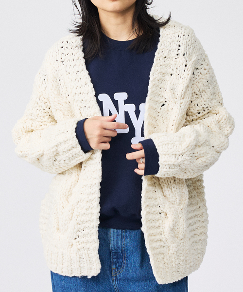 Rouge vif la cle（ルージュヴィフラクレ）の「【IRONING / アイロニング】ケーブルニットカーディガン/cable rough cd/ニット/カーディガン/羽織り【WEB限定】（ニット/セーター・レディース・ダークネイビー/オフホワイト・フリー）」の2枚目の写真