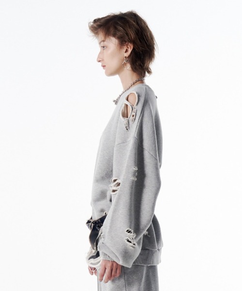 JOSE MOON（ジョゼムーン）の「MOCHI DAMEGE SWEAT/モチダメージスウェット（スウェット・レディース・ライトグレー/ダークブラウン・FREE）」の17枚目の写真