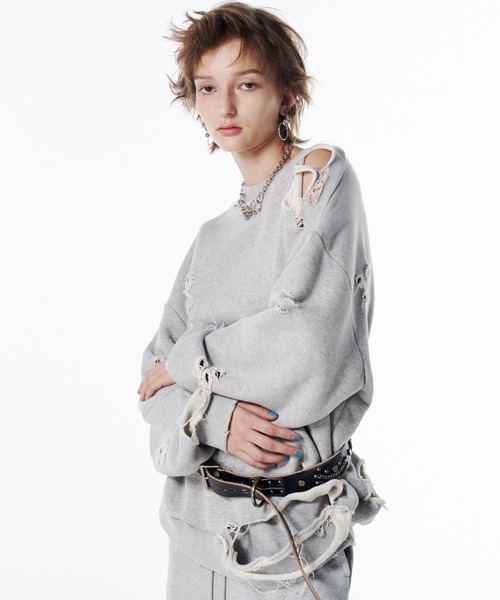 JOSE MOON（ジョゼムーン）の「MOCHI DAMEGE SWEAT/モチダメージスウェット（スウェット・レディース・ライトグレー/ダークブラウン・FREE）」の16枚目の写真