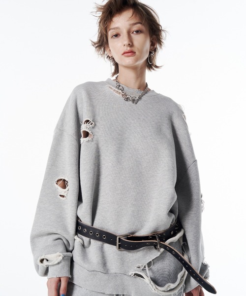 JOSE MOON（ジョゼムーン）の「MOCHI DAMEGE SWEAT/モチダメージスウェット（スウェット・レディース・ライトグレー/ダークブラウン・FREE）」の15枚目の写真