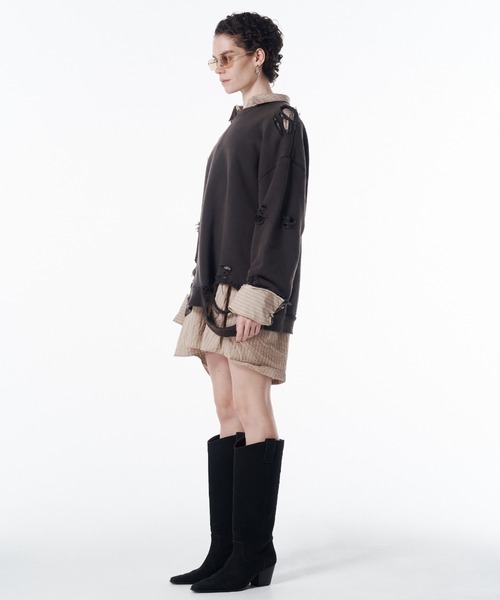 JOSE MOON（ジョゼムーン）の「MOCHI DAMEGE SWEAT/モチダメージスウェット（スウェット・レディース・ライトグレー/ダークブラウン・FREE）」の7枚目の写真