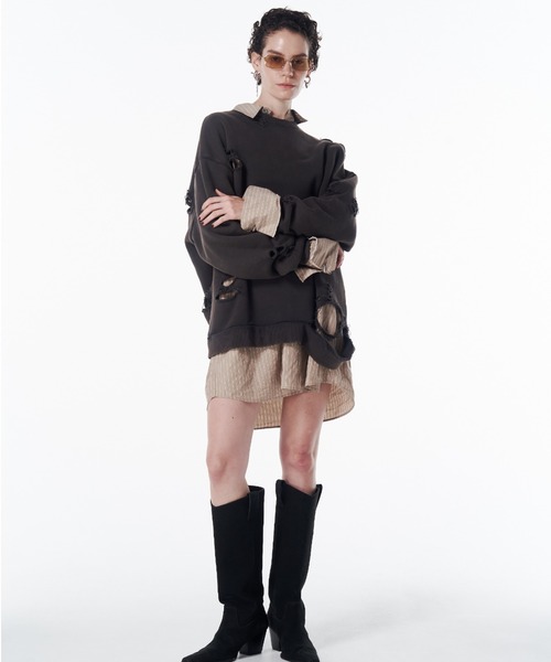 JOSE MOON（ジョゼムーン）の「MOCHI DAMEGE SWEAT/モチダメージスウェット（スウェット・レディース・ライトグレー/ダークブラウン・FREE）」の10枚目の写真