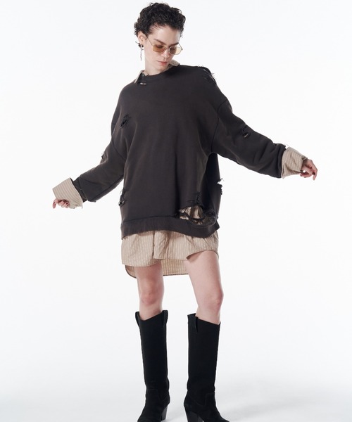 JOSE MOON（ジョゼムーン）の「MOCHI DAMEGE SWEAT/モチダメージスウェット（スウェット・レディース・ライトグレー/ダークブラウン・FREE）」の11枚目の写真