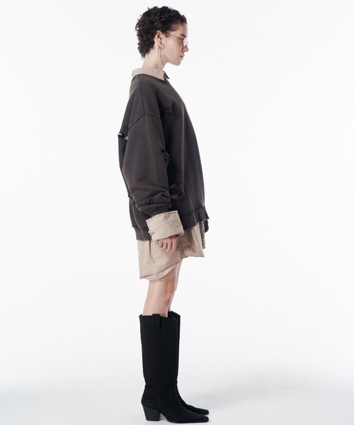 JOSE MOON（ジョゼムーン）の「MOCHI DAMEGE SWEAT/モチダメージスウェット（スウェット・レディース・ライトグレー/ダークブラウン・FREE）」の9枚目の写真