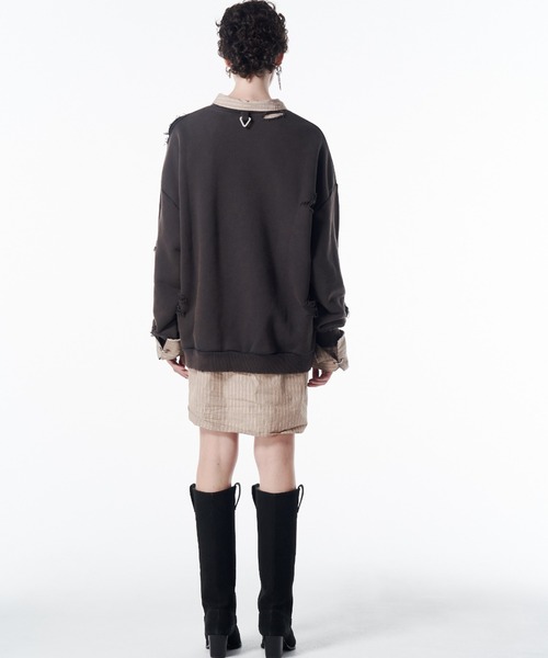 JOSE MOON（ジョゼムーン）の「MOCHI DAMEGE SWEAT/モチダメージスウェット（スウェット・レディース・ライトグレー/ダークブラウン・FREE）」の8枚目の写真