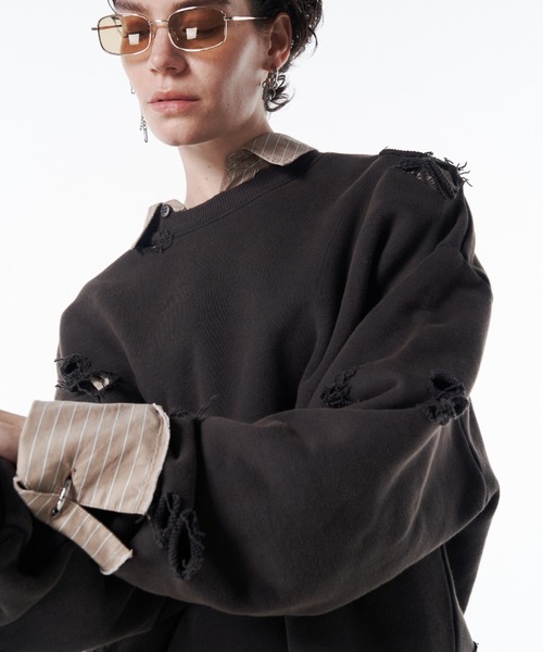 JOSE MOON（ジョゼムーン）の「MOCHI DAMEGE SWEAT/モチダメージスウェット（スウェット・レディース・ライトグレー/ダークブラウン・FREE）」の12枚目の写真