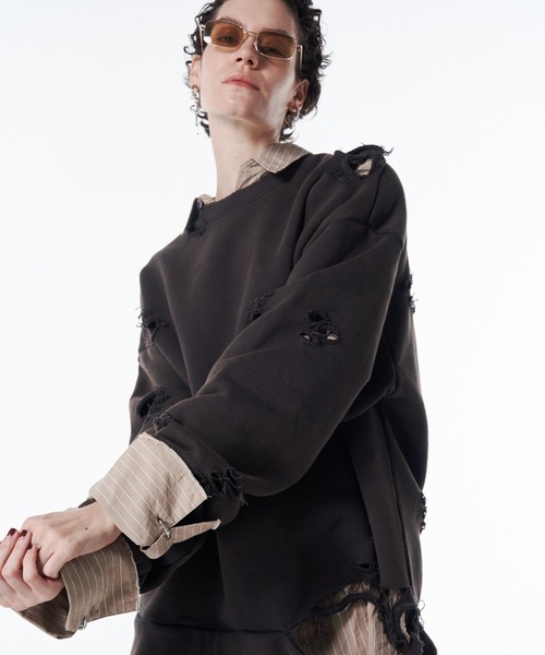 JOSE MOON（ジョゼムーン）の「MOCHI DAMEGE SWEAT/モチダメージスウェット（スウェット・レディース・ライトグレー/ダークブラウン・FREE）」の14枚目の写真