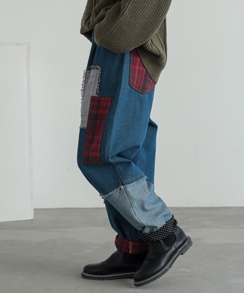 n'OrLABEL（ノアールレーベル）の「『パッチワークデニムパンツ』（デニムパンツ・レディース・ブルー・1/2）」の5枚目の写真