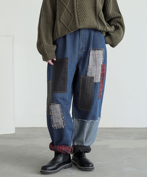 n'OrLABEL（ノアールレーベル）の「『パッチワークデニムパンツ』（デニムパンツ・レディース・ブルー・1/2）」の3枚目の写真