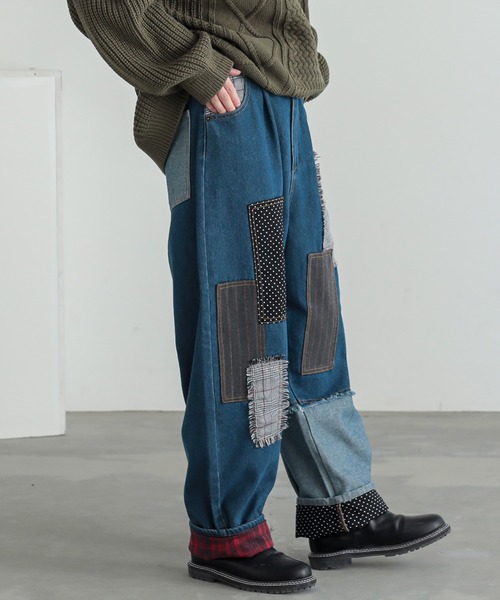 n'OrLABEL（ノアールレーベル）の「『パッチワークデニムパンツ』（デニムパンツ・レディース・ブルー・1/2）」の4枚目の写真