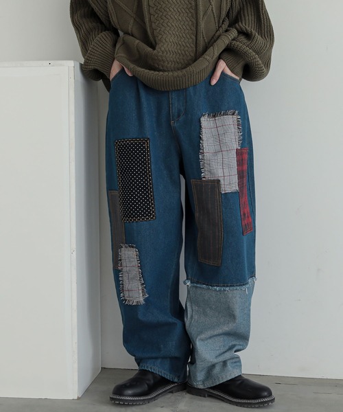 n'OrLABEL（ノアールレーベル）の「『パッチワークデニムパンツ』（デニムパンツ・レディース・ブルー・1/2）」の2枚目の写真
