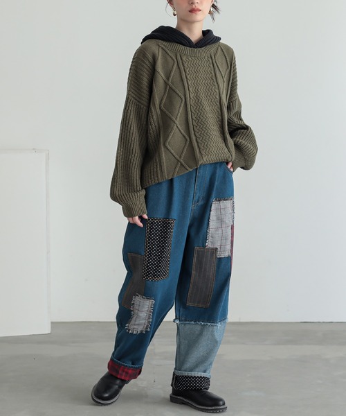 n'OrLABEL（ノアールレーベル）の「『パッチワークデニムパンツ』（デニムパンツ・レディース・ブルー・1/2）」の6枚目の写真