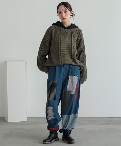 n'OrLABEL（ノアールレーベル）の「『パッチワークデニムパンツ』（デニムパンツ・レディース・ブルー・1/2）」の10枚目の写真