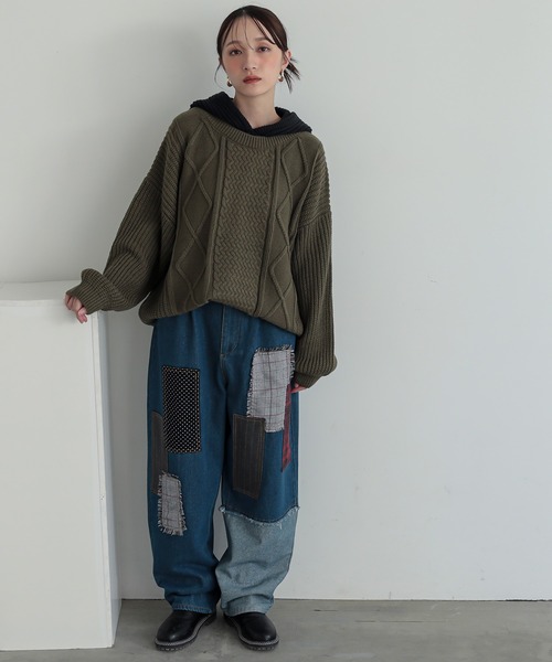 n'OrLABEL（ノアールレーベル）の「『パッチワークデニムパンツ』（デニムパンツ・レディース・ブルー・1/2）」の9枚目の写真
