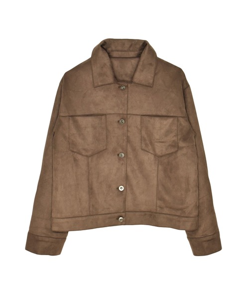 Reurie'（レウリィ）の「スエードジャケット(chihiro select) / ブルゾン シンプル カジュアル きれいめ ベーシック 秋冬 ブラウン（テーラードジャケット・レディース・ブラウン・FREE）」の4枚目の写真