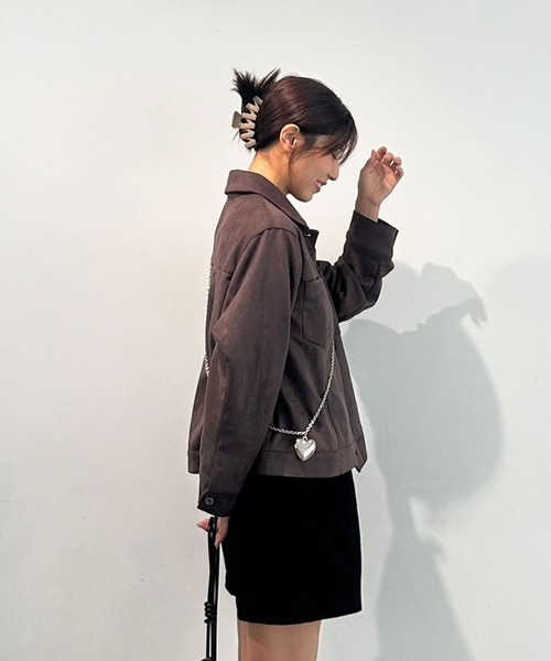 Reurie'（レウリィ）の「スエードジャケット(chihiro select) / ブルゾン シンプル カジュアル きれいめ ベーシック 秋冬 ブラウン（テーラードジャケット・レディース・ブラウン・FREE）」の9枚目の写真
