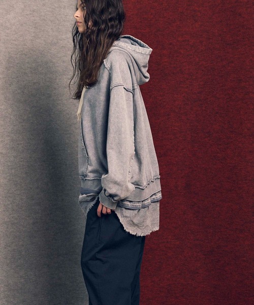 UNISEX》Distressed Layered Prime-Over Hoodie/ダメージレイヤード