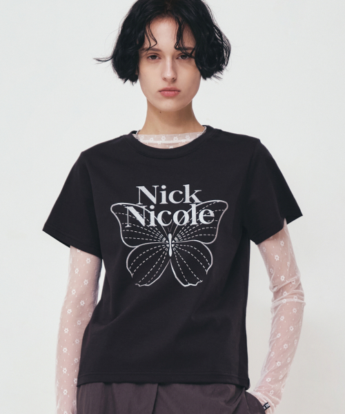 NICK&NICOLE(ニックアンドニコール)の「BUTTERFLY NICOLE LABEL SLIM TOP_BLACK SILVER(Tシャツ/カットソー・レディース・その他・FREE)」の1枚目の写真