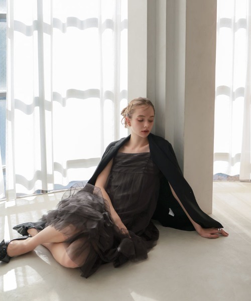 ANDRESDアンドレスド オケージョンドレス セット チャコール セール】【ANDRESD】volume tulle jacket set dress 結婚式 パーティー