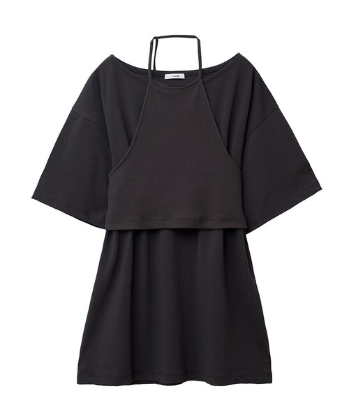 CLANE（クラネ）の「【CLANE/クラネ】HALTER BUSTIER SET TEE/ホルタービスチェセットT（Tシャツ/カットソー・レディース・アイボリー/ダークグレー/パープル・1）」の2枚目の写真
