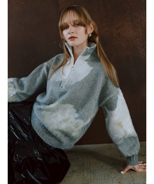 sahara（サハラ）の「Flower Print Half Zip Knit/フラワープリントハーフジップニット（ニット/セーター・レディース・グレー/ブルー・FREE）」の3枚目の写真