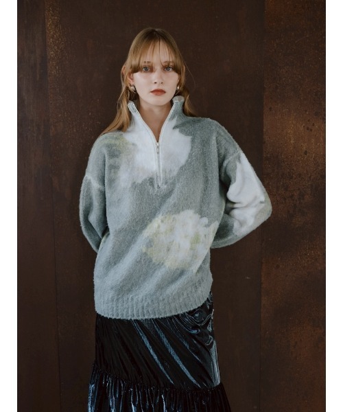 sahara（サハラ）の「Flower Print Half Zip Knit/フラワープリントハーフジップニット（ニット/セーター・レディース・グレー/ブルー・FREE）」の5枚目の写真