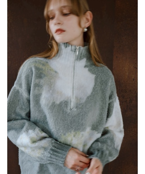 sahara（サハラ）の「Flower Print Half Zip Knit/フラワープリントハーフジップニット（ニット/セーター・レディース・グレー/ブルー・FREE）」の7枚目の写真