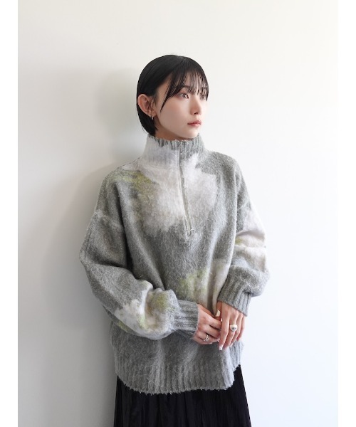 sahara（サハラ）の「Flower Print Half Zip Knit/フラワープリントハーフジップニット（ニット/セーター・レディース・グレー/ブルー・FREE）」の10枚目の写真