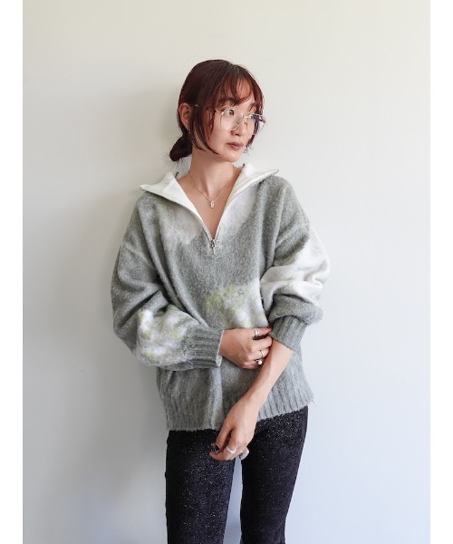 sahara（サハラ）の「Flower Print Half Zip Knit/フラワープリントハーフジップニット（ニット/セーター・レディース・グレー/ブルー・FREE）」の15枚目の写真
