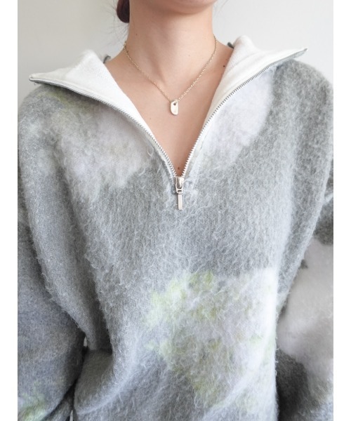 sahara（サハラ）の「Flower Print Half Zip Knit/フラワープリントハーフジップニット（ニット/セーター・レディース・グレー/ブルー・FREE）」の14枚目の写真