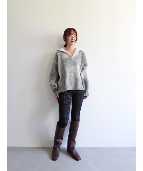 sahara（サハラ）の「Flower Print Half Zip Knit/フラワープリントハーフジップニット（ニット/セーター・レディース・グレー/ブルー・FREE）」の16枚目の写真