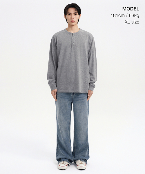 MUSINSA STANDARD（ムシンサスタンダード）の「リップカフスヘンリーネック長袖Tシャツ[メランジグレー]（Tシャツ/カットソー・メンズ・その他・LARGE/MEDIUM/SMALL/X-LARGE/XX-LARGE）」の2枚目の写真