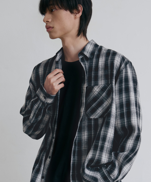 NODU（ノードユー）の「オンブレチェックシャツ[ブラック]（シャツ/ブラウス・メンズ・その他・LARGE/MEDIUM）」の2枚目の写真