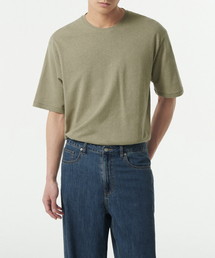 リネンブレンドリラックスクルーネックTシャツ[セージ]
