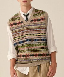 TAKEASY（テイクイージー）の「Merino Wool Fair Isle Vest (Beige)（ニット/セーター・メンズ）」