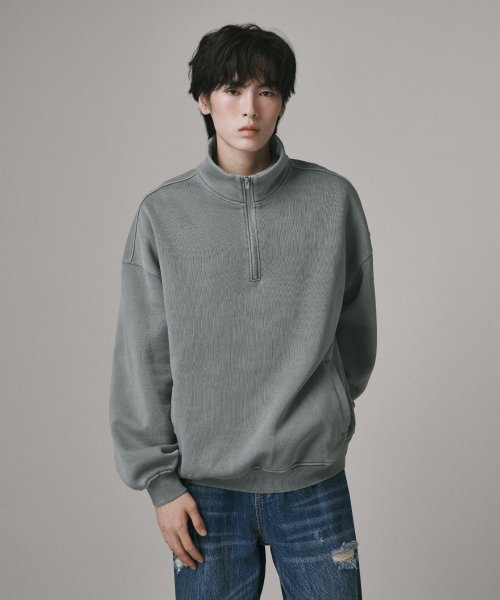 Verdnt（バーダント）の「ガーメントダイ ハーフジップ フリース スウェット Tシャツ [グレー]（スウェット・レディース・その他・SMALL/MEDIUM/LARGE）」の2枚目の写真