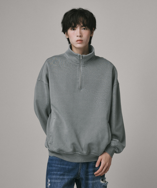 Verdnt（バーダント）の「ガーメントダイ ハーフジップ フリース スウェット Tシャツ [グレー]（スウェット・レディース・その他・SMALL/MEDIUM/LARGE）」の3枚目の写真